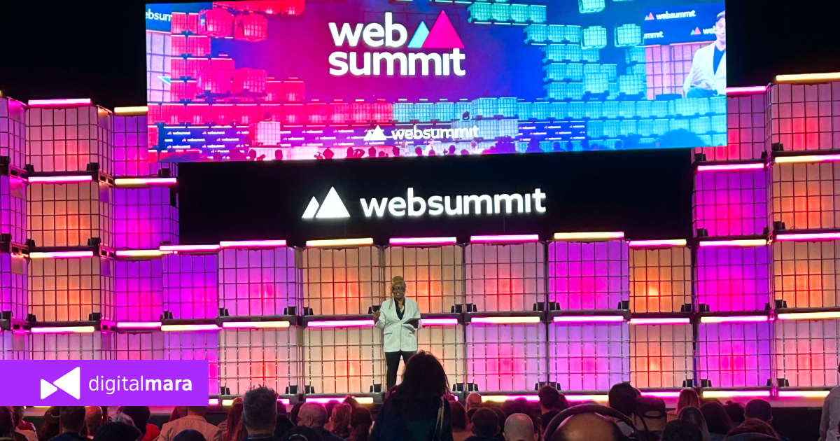 Speaker's speech on the Web Summit 2025 stage in Lisbon